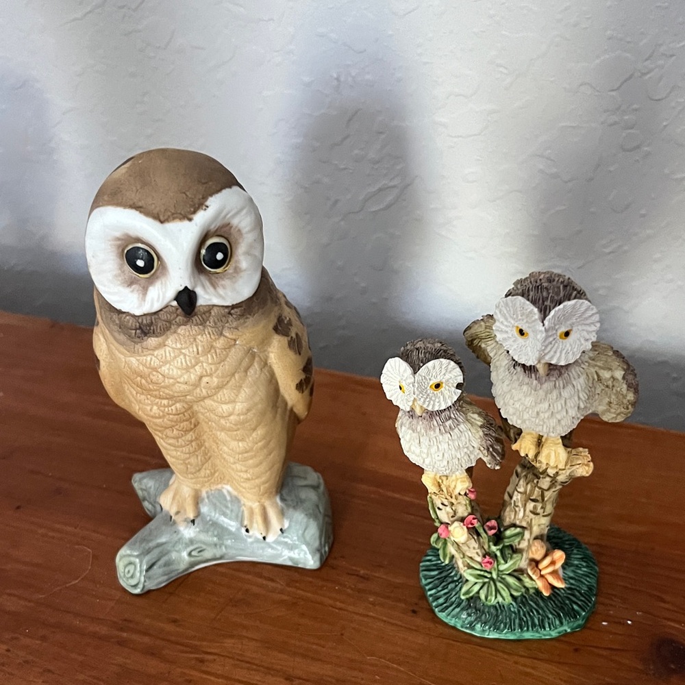 Vintage Ceramic Charming Owl Figurine Set